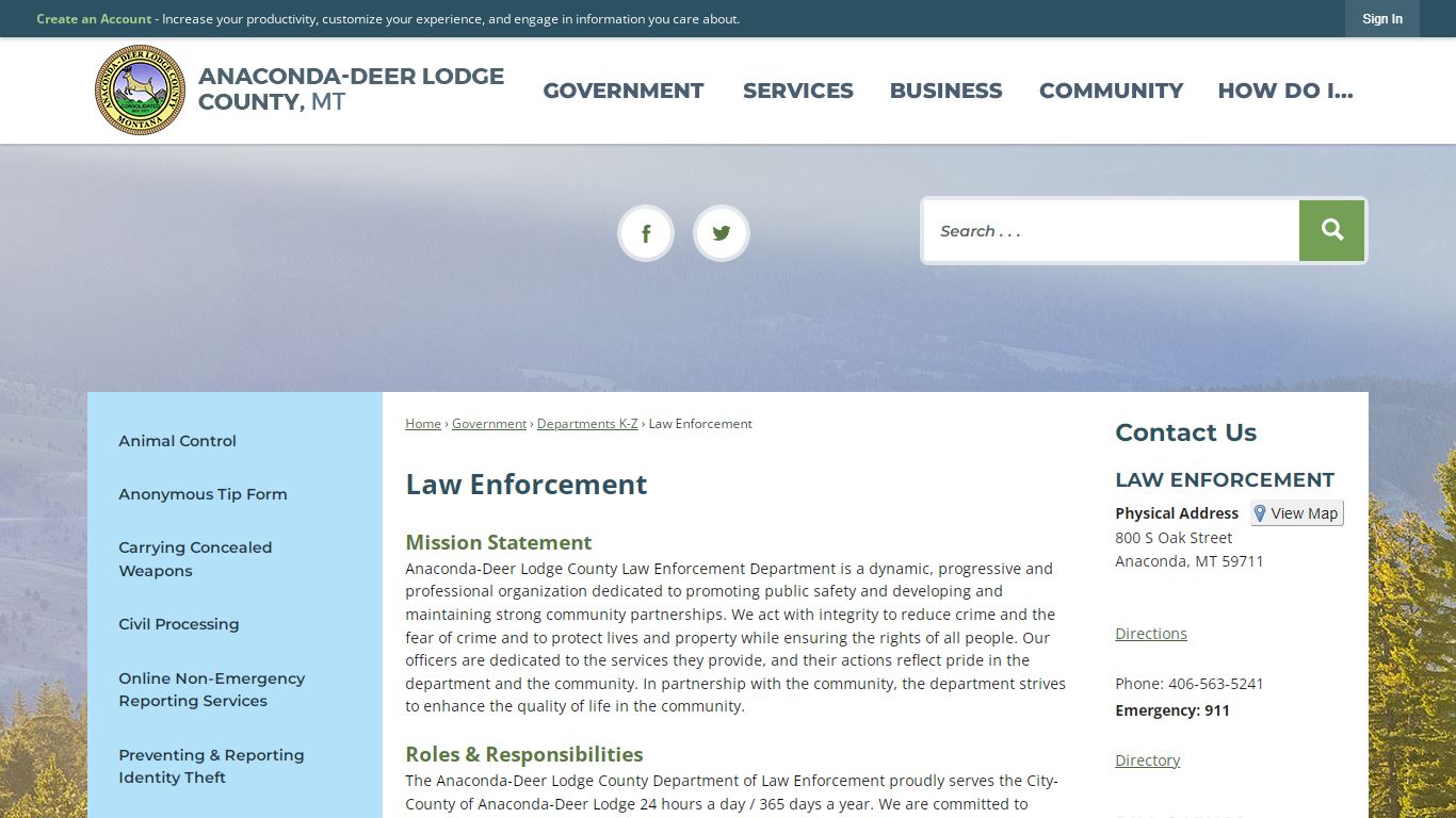 Law Enforcement | Anaconda-Deer Lodge County, MT